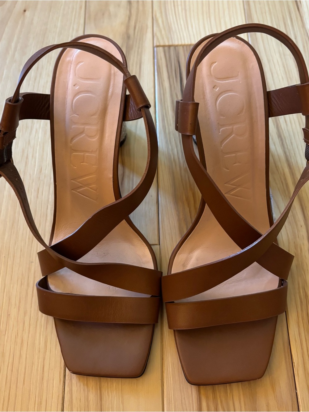 J. Crew Rounded Rope Heels Leather Strap Sandals - Picture 3 of 13